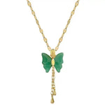 Jasper Butterfly Craftsmanship Real Gold Pendant Necklace