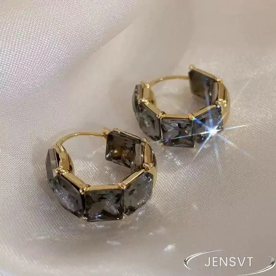 Jensvt French Vintage Crystal Hoop Earrings