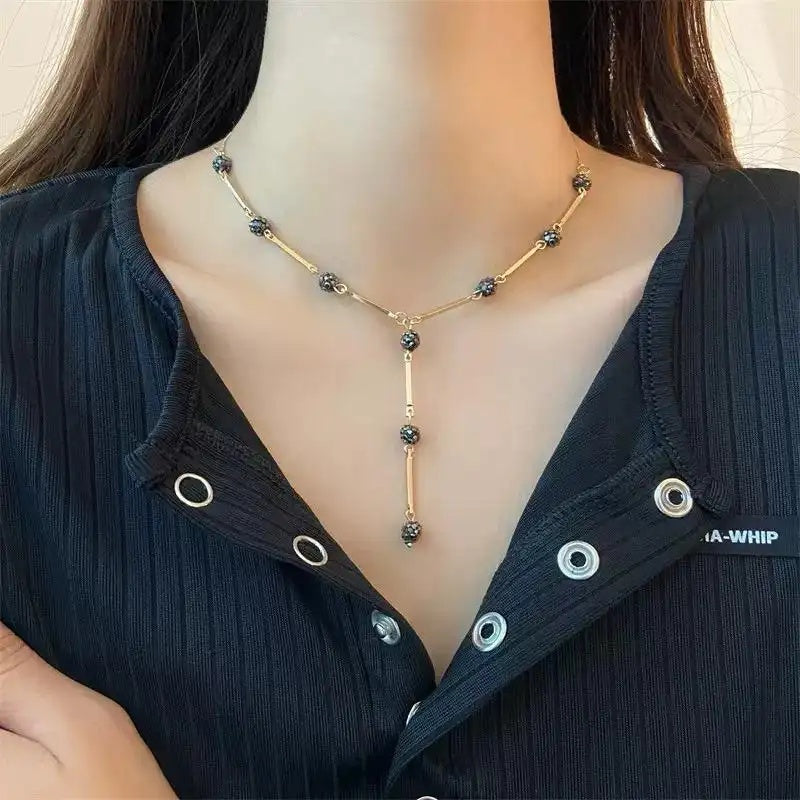 Korean Black Diamond Y-Shaped Necklace