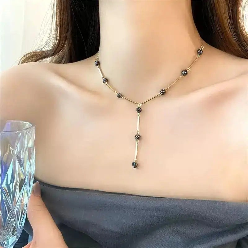 Korean Black Diamond Y-Shaped Necklace