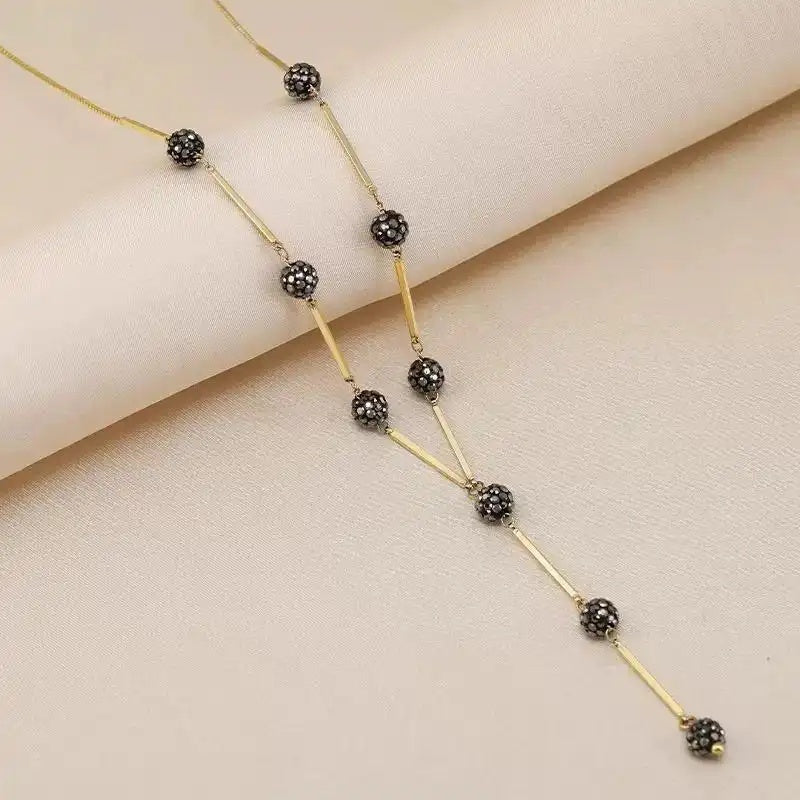 Korean Black Diamond Y-Shaped Necklace