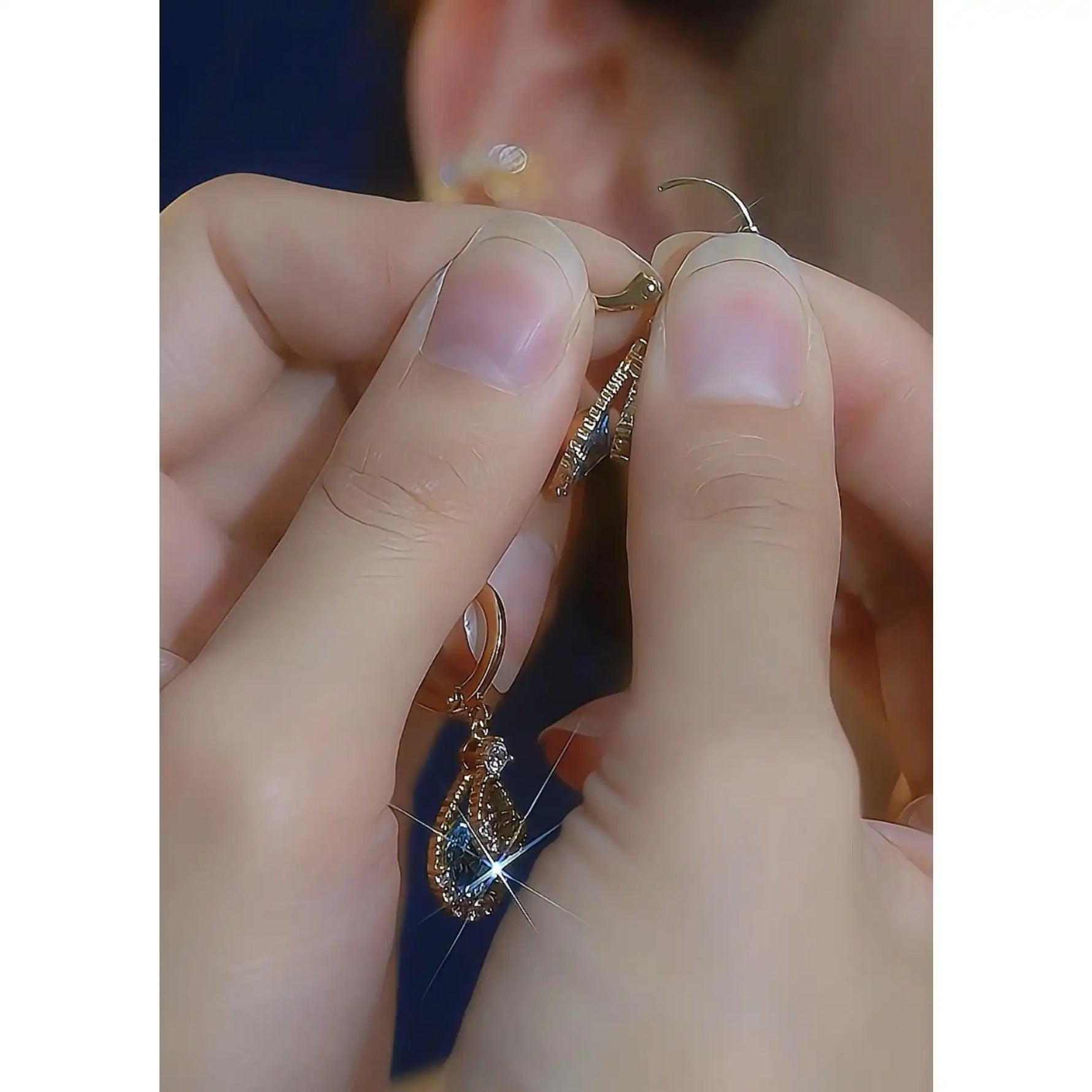 Korean Blue Crystal Teardrop Drop Earrings