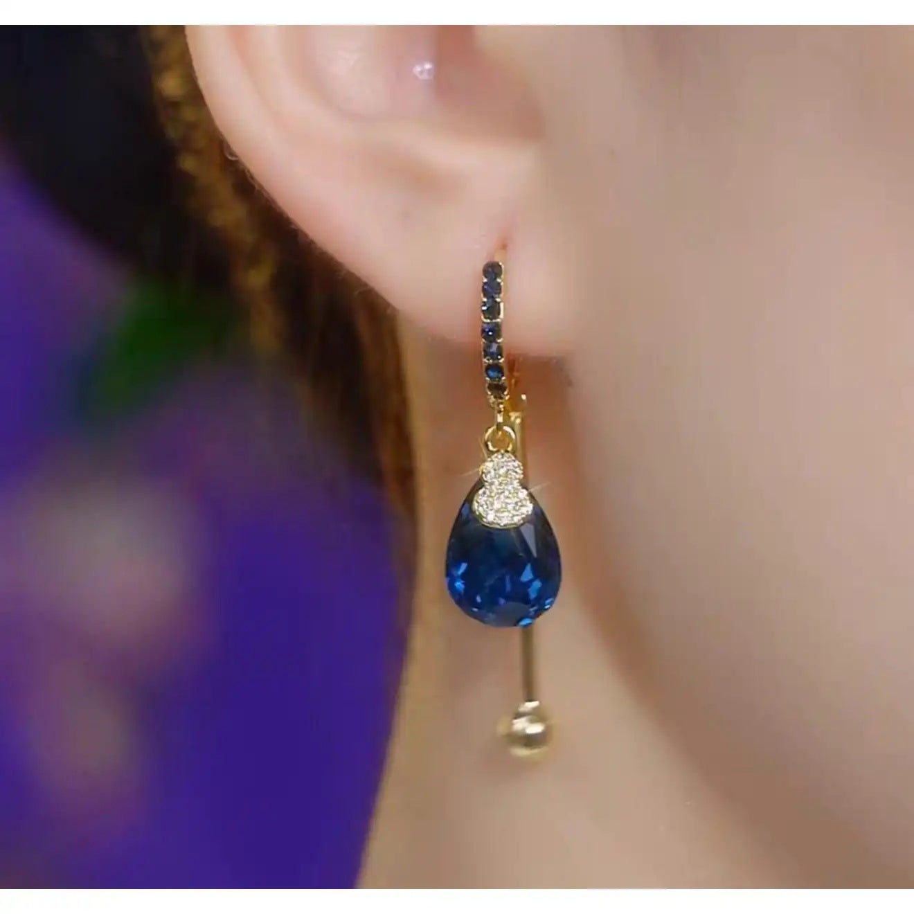 Korean Blue Teardrop Drop Earrings