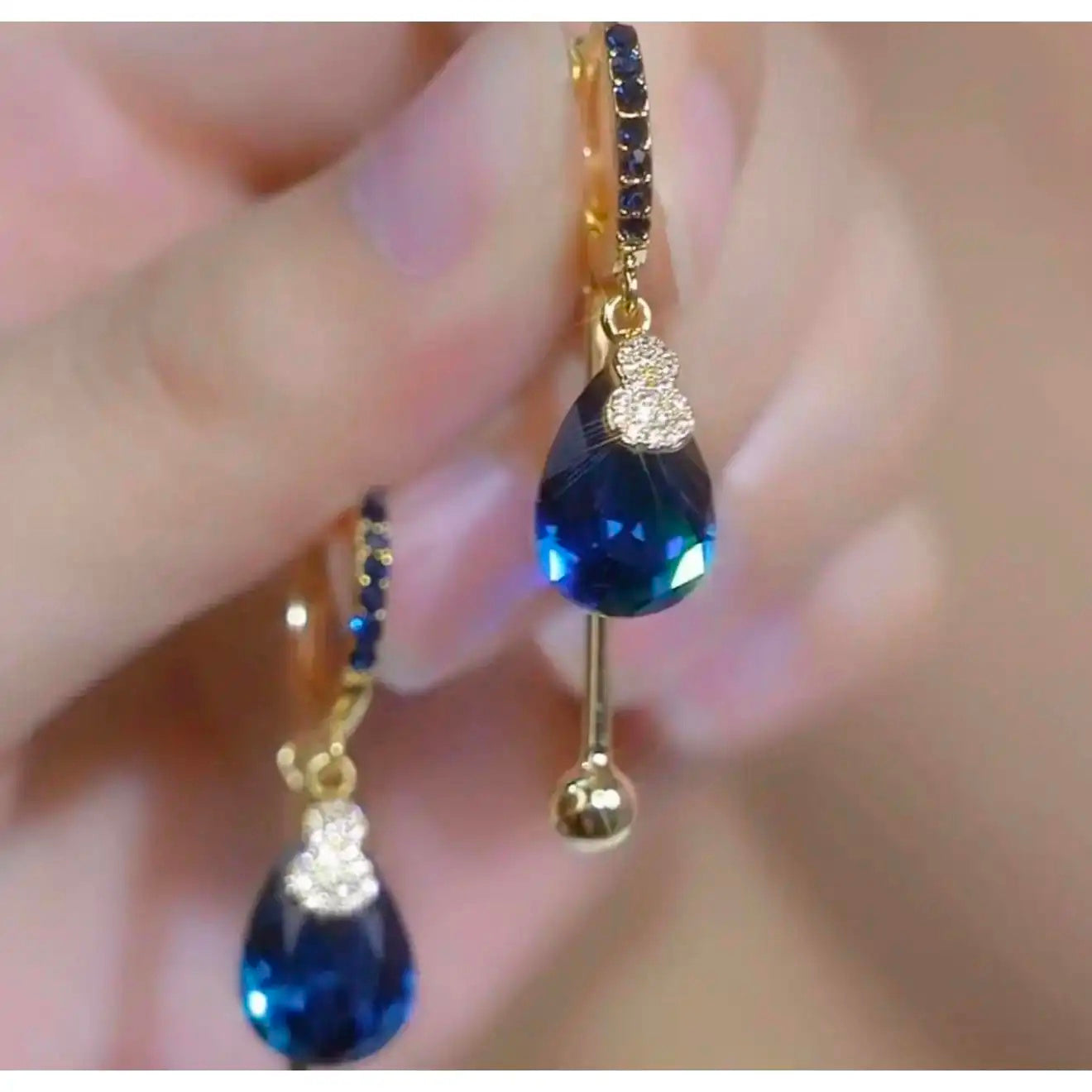 Korean Blue Teardrop Drop Earrings