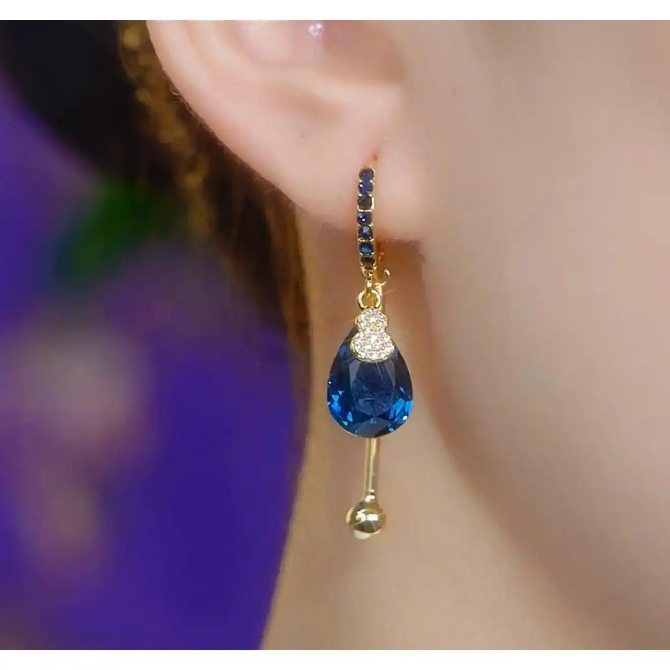 Korean Blue Teardrop Drop Earrings