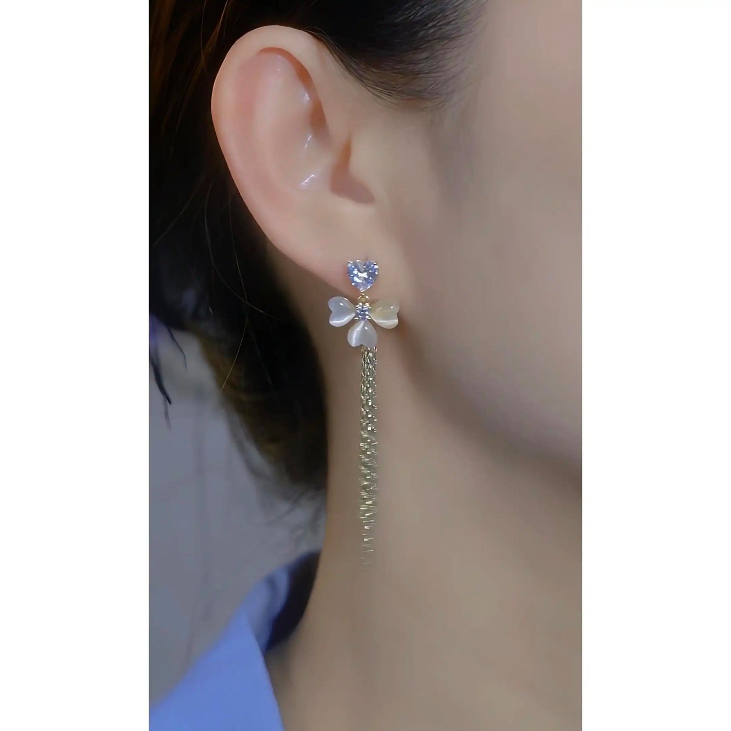 Korean Cat Eye Ear Floral Earrings