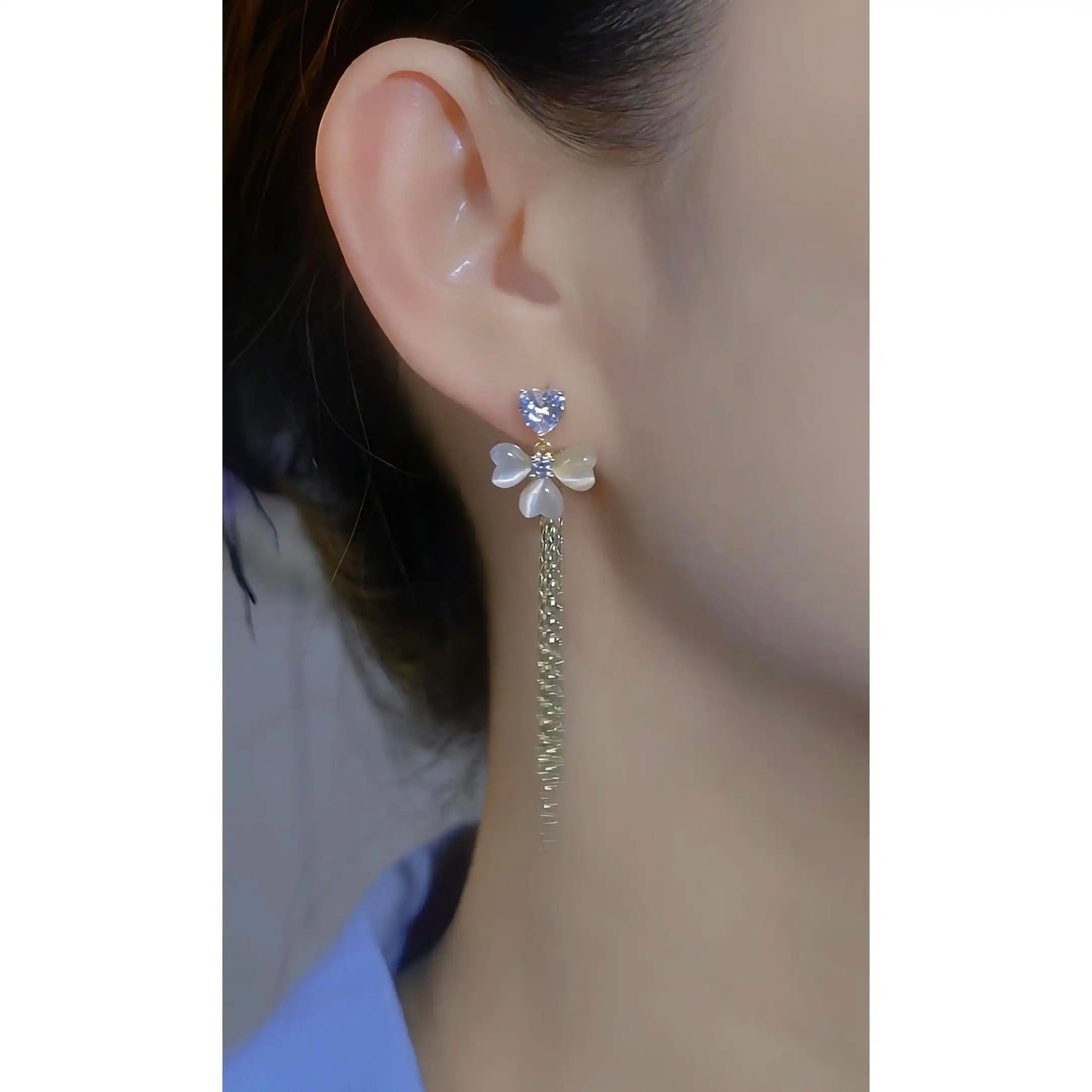 Korean Cat Eye Ear Floral Earrings