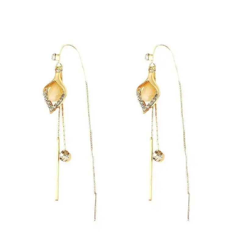 Korean Cat Eye Long Tassel Drop Earrings