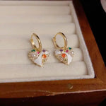 Korean Color Crystal Heart Earrings
