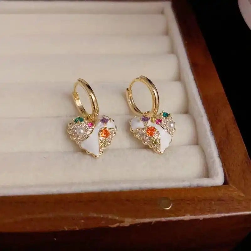 Korean Color Crystal Heart Earrings