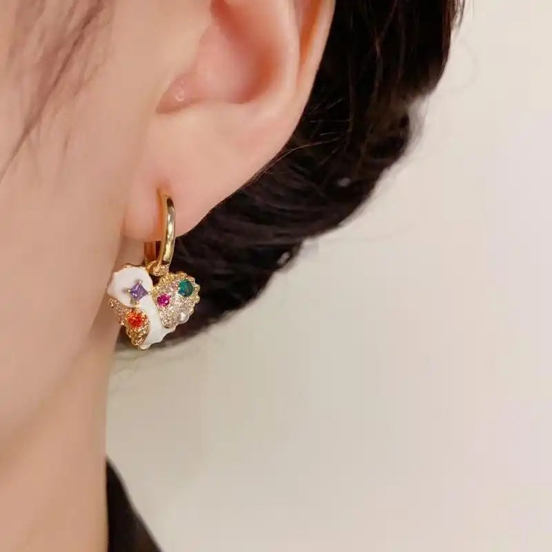 Korean Color Crystal Heart Earrings