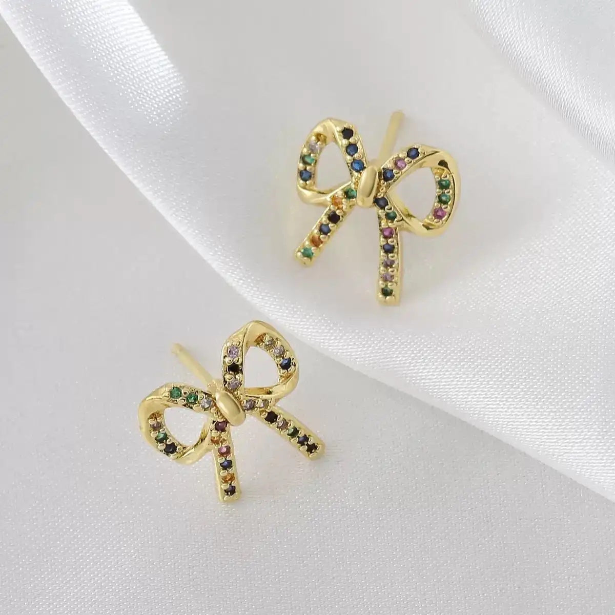 Korean Colorful Crystal Bow 3d Drop Earrings
