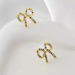 Korean Colorful Crystal Bow 3d Drop Earrings