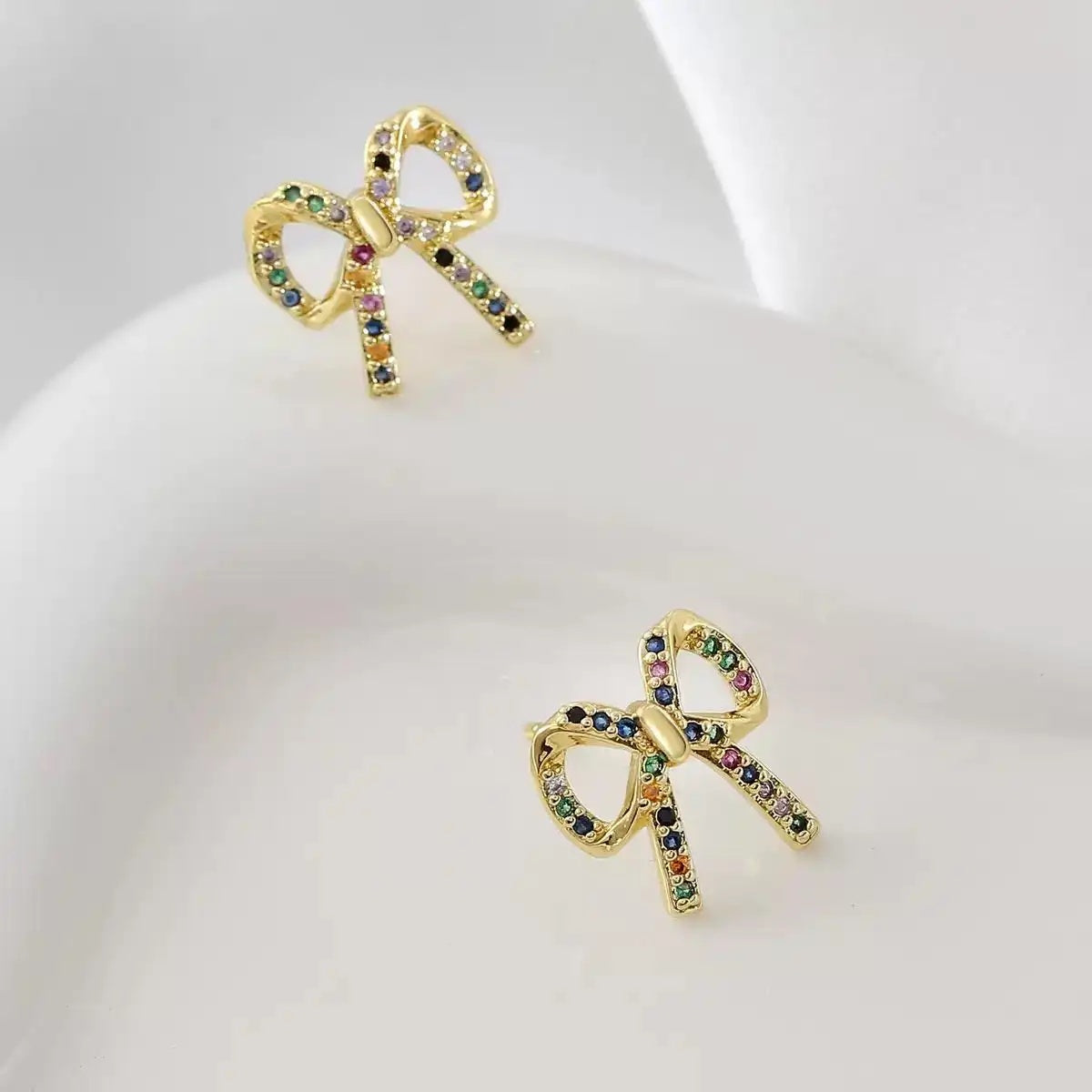 Korean Colorful Crystal Bow 3d Drop Earrings