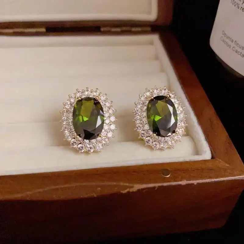 Korean Crystal Emerald Oval Earrings