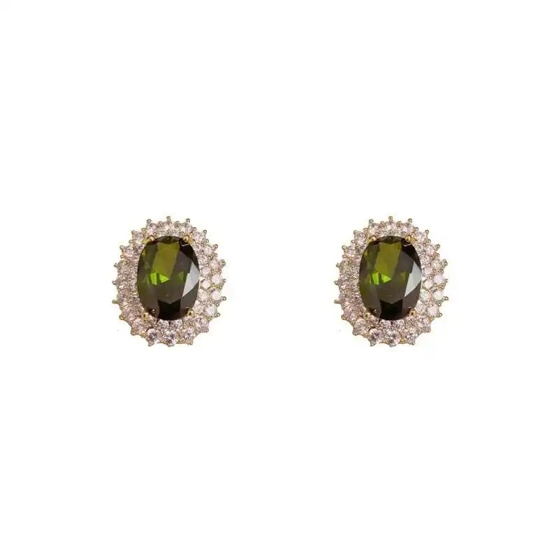 Korean Crystal Emerald Oval Earrings