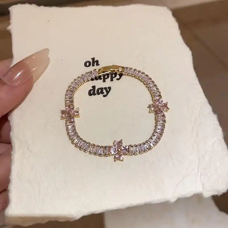 Korean Crystal Geometric Heart Flower Bracelet