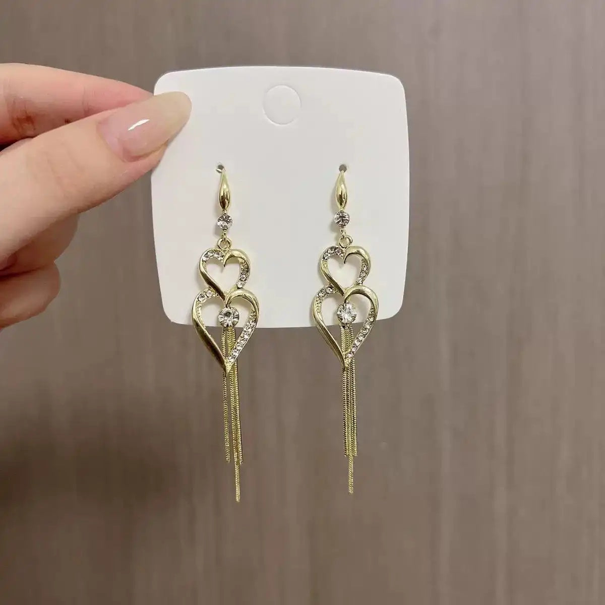 Korean Crystal Heart Tassel Superb Drop Earrings