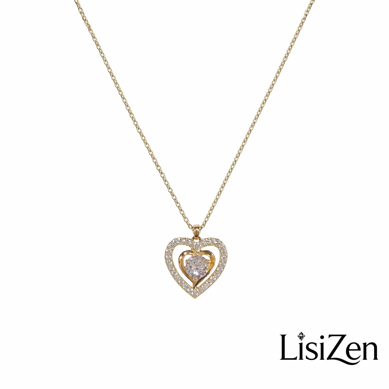 Korean Crystal Hollow Heart Collar Pendant Necklace