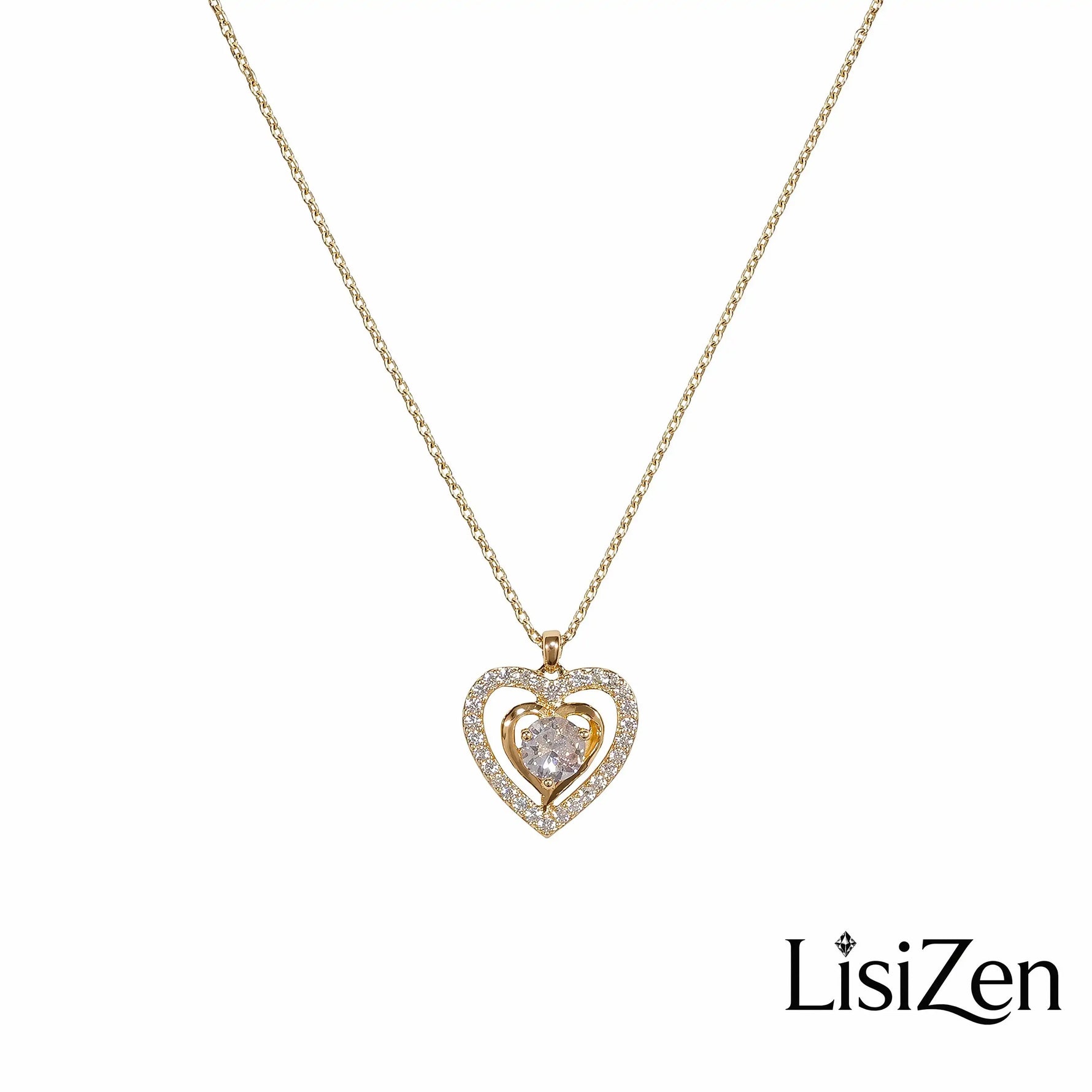 Korean Crystal Hollow Heart Collar Pendant Necklace