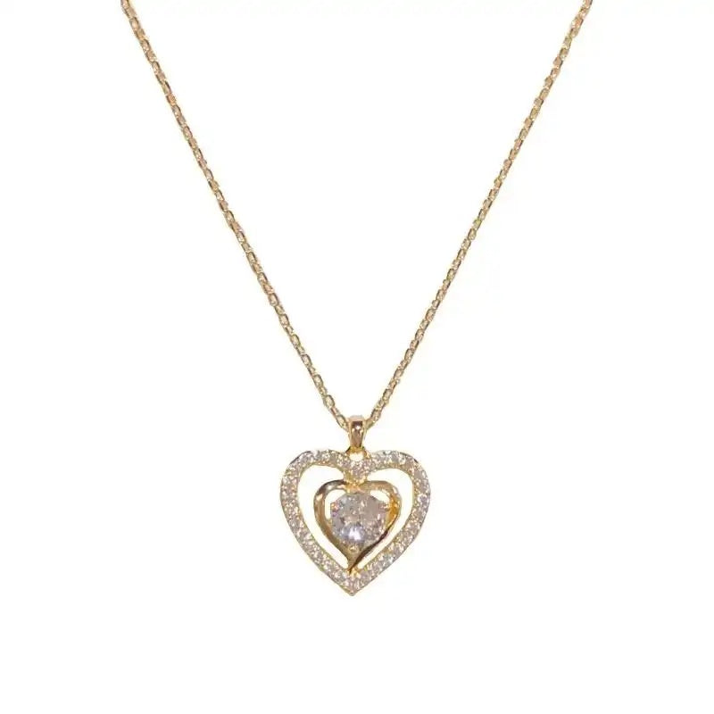 Korean Crystal Hollow Heart Collar Pendant Necklace