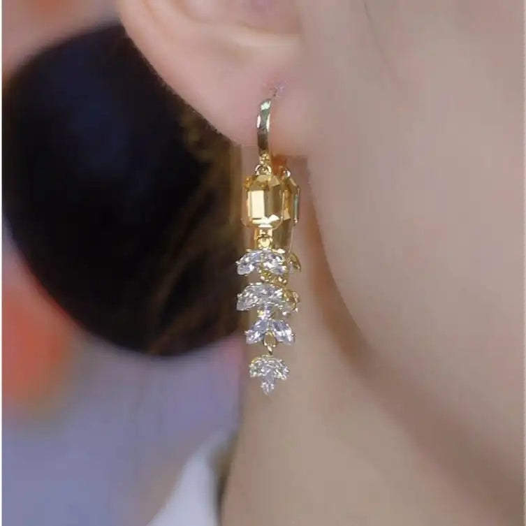 Korean Crystal Tassel Drop Earrings