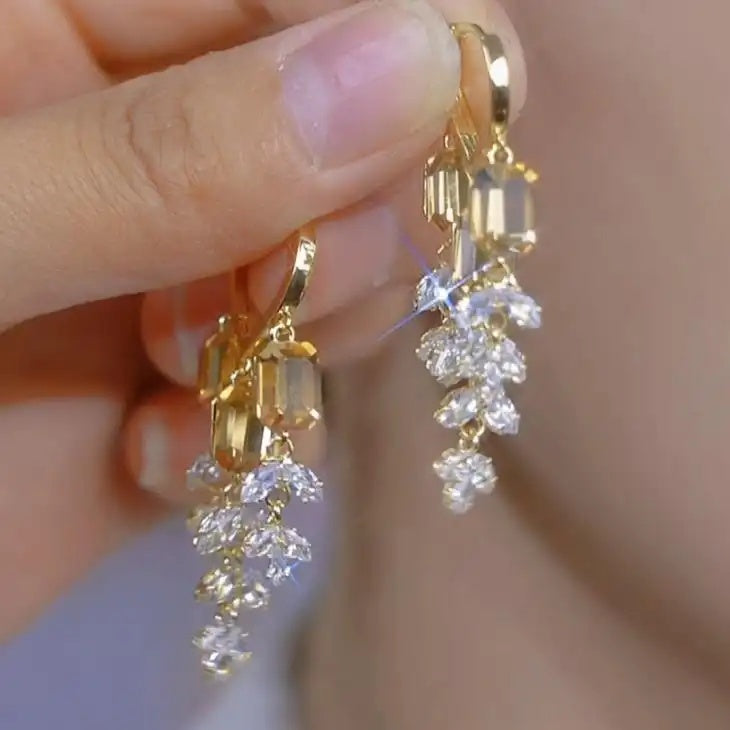 Korean Crystal Tassel Drop Earrings