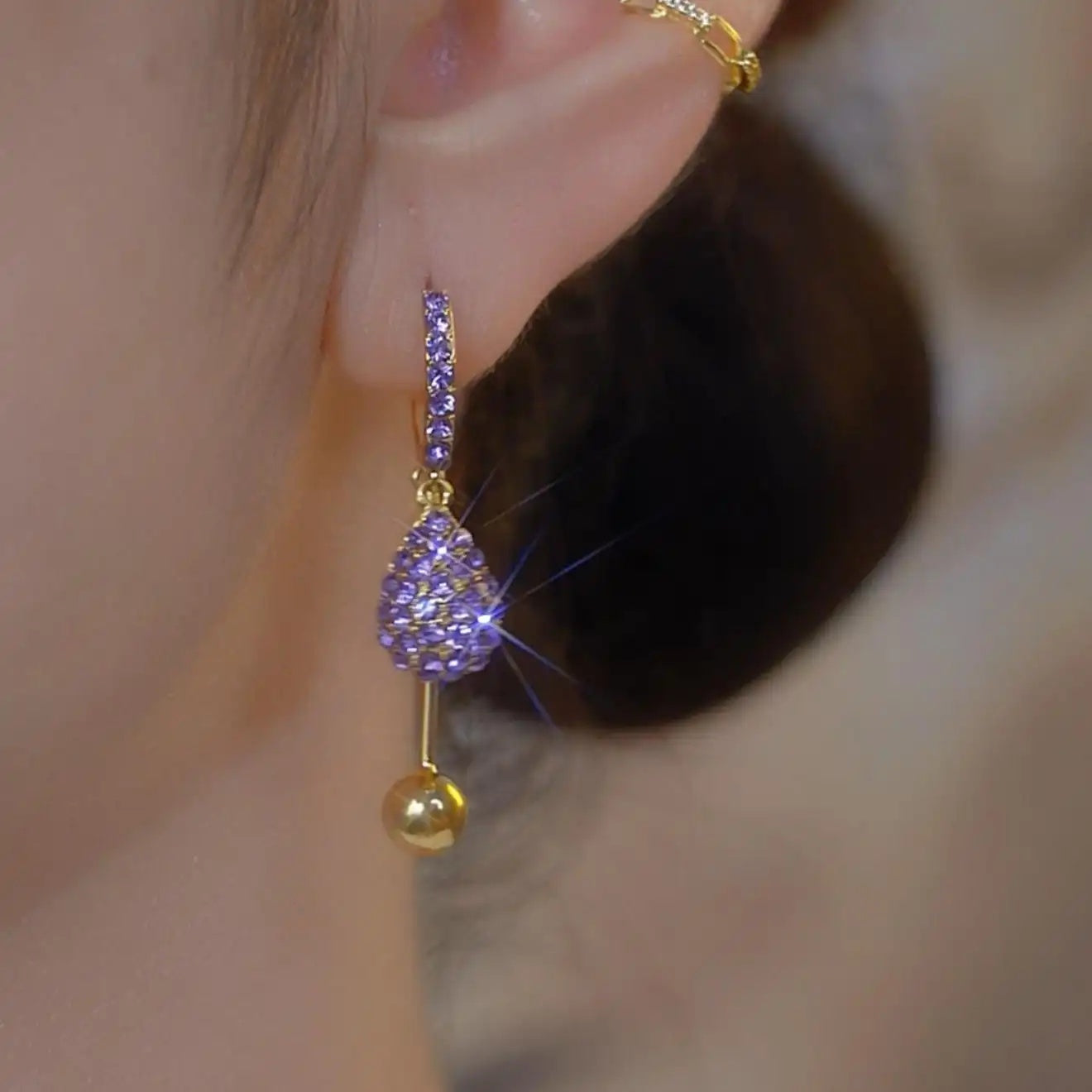 Korean Diamond Ball Tassel Drop Earrings