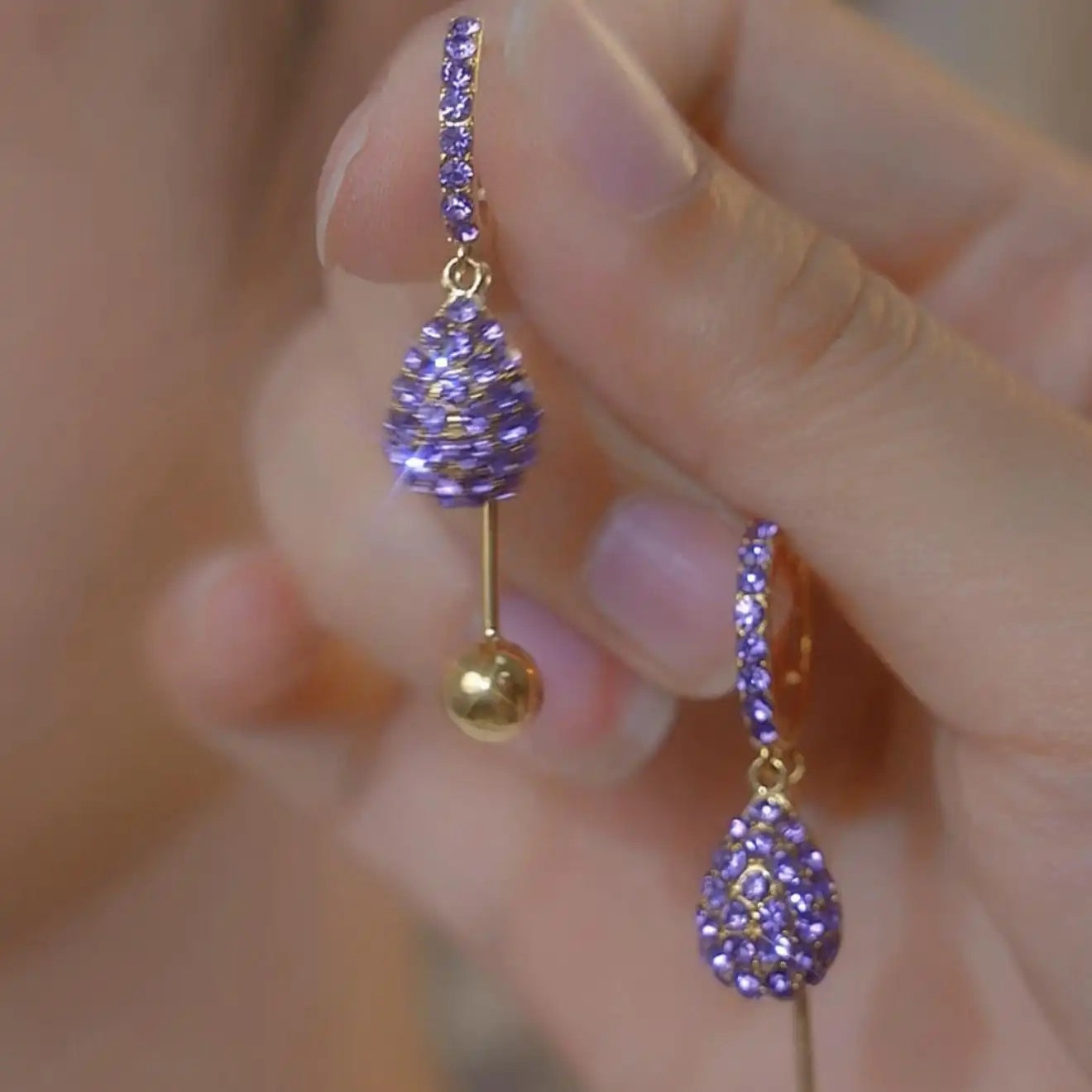 Korean Diamond Ball Tassel Drop Earrings