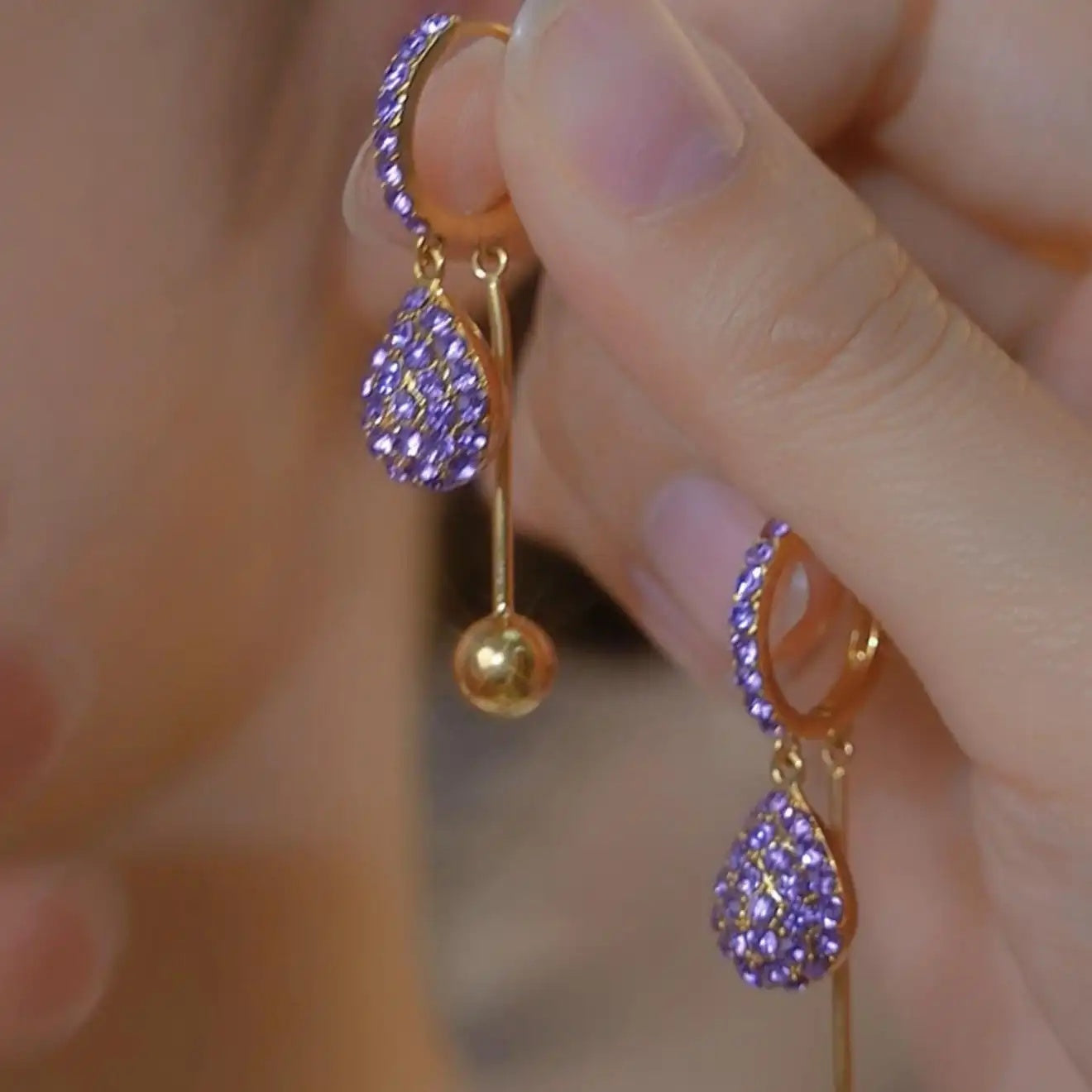 Korean Diamond Ball Tassel Drop Earrings
