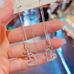 Korean Diamond Studded Double Heart Drop Earrings