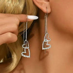 Korean Diamond Studded Double Heart Drop Earrings