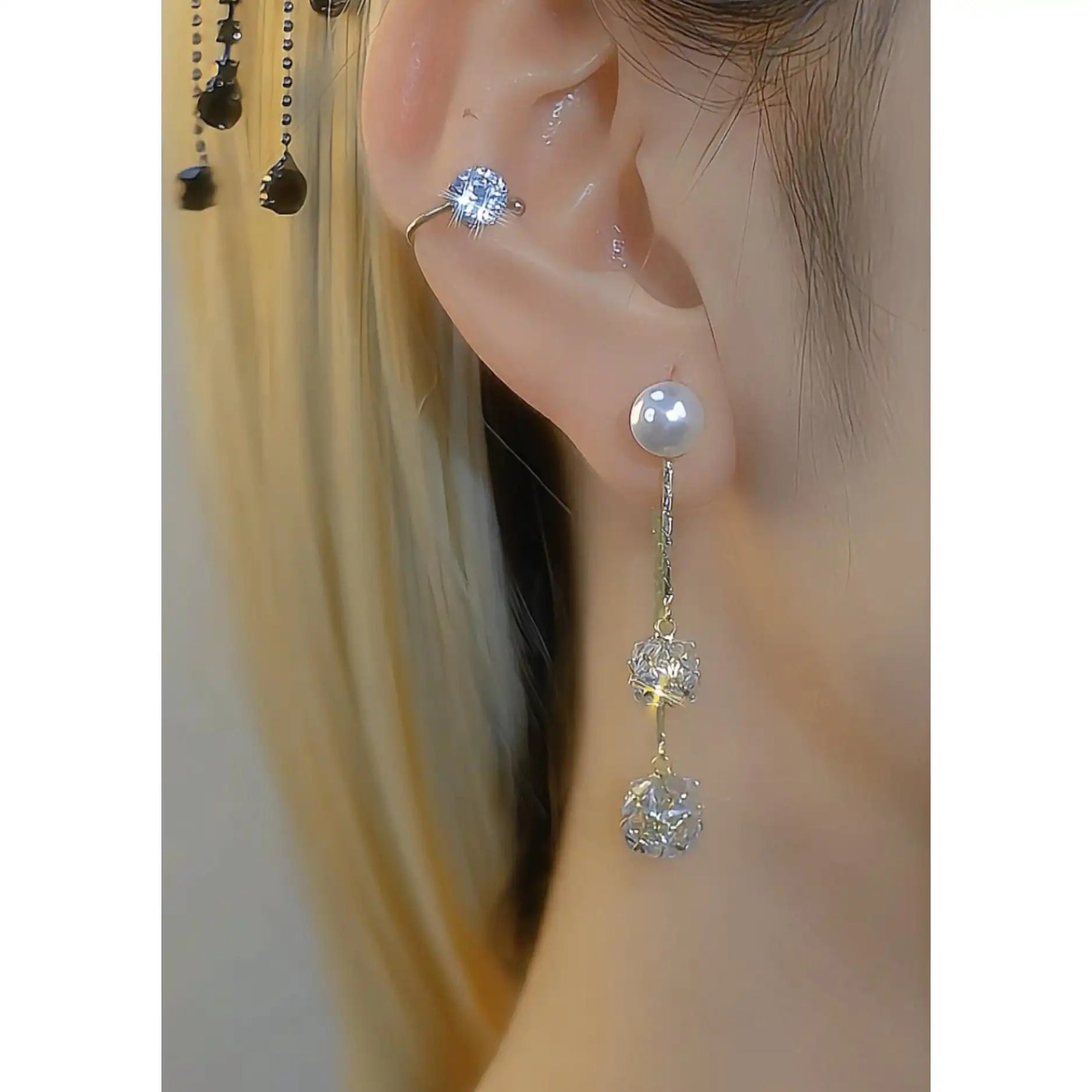 Korean Dongdaemun Pearl Long Ear Cuffs