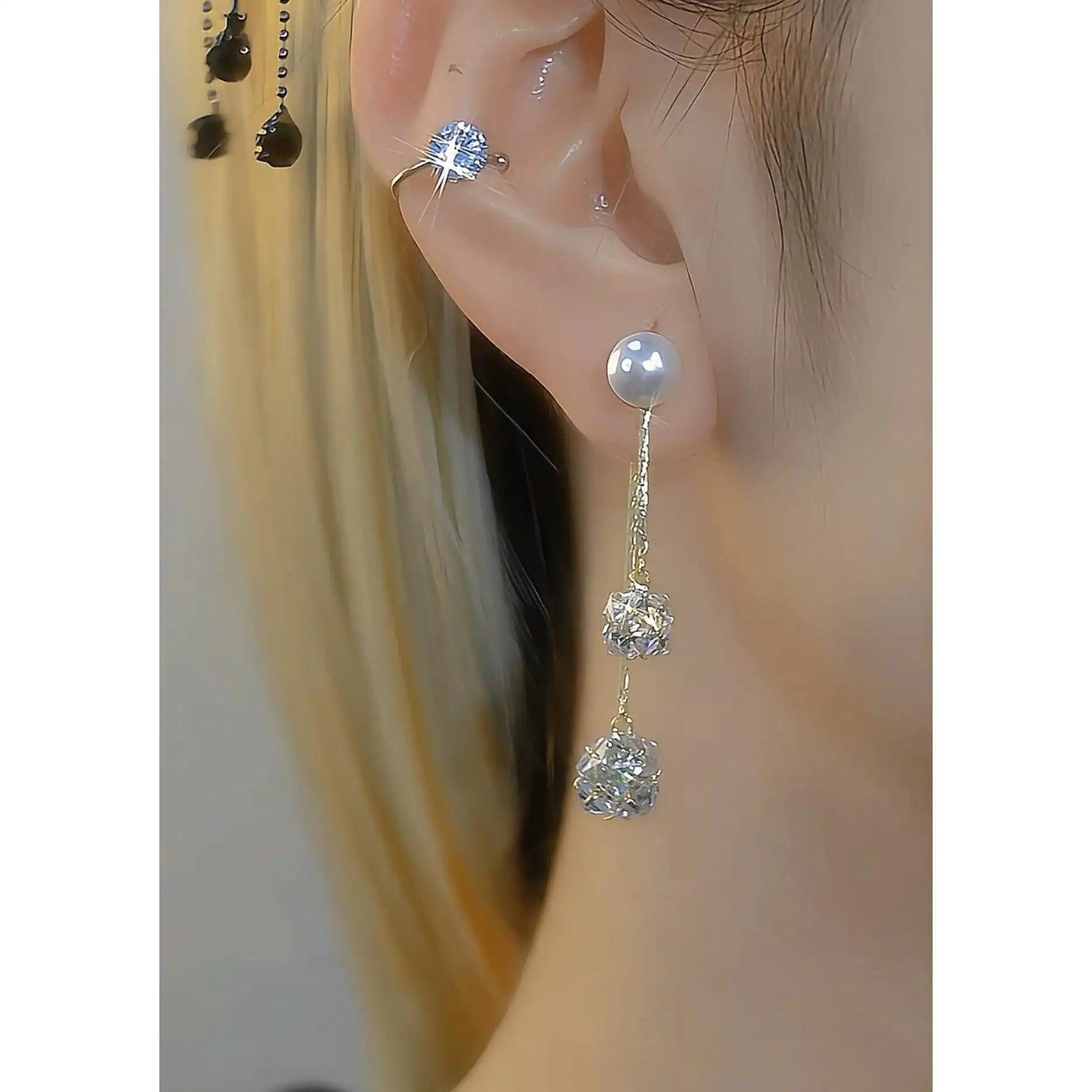 Korean Dongdaemun Pearl Long Ear Cuffs