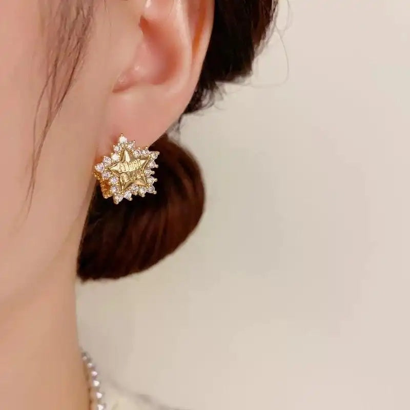 Korean Double-Sided Star Crystal Hoop Earrings