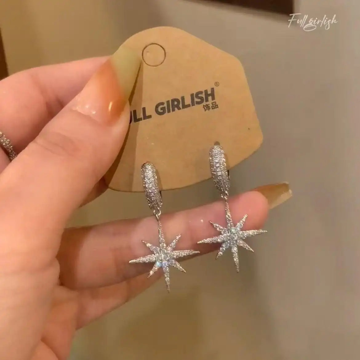 Korean Eight-Pointed Star Crystal 925 Earrings