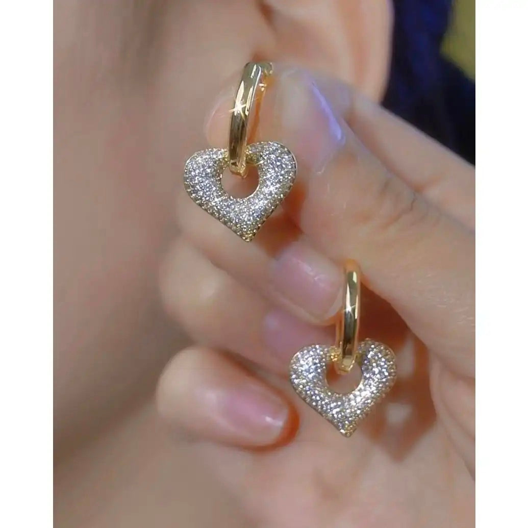 Korean Gold Crystal Heart Earrings