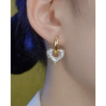 Korean Gold Crystal Heart Earrings
