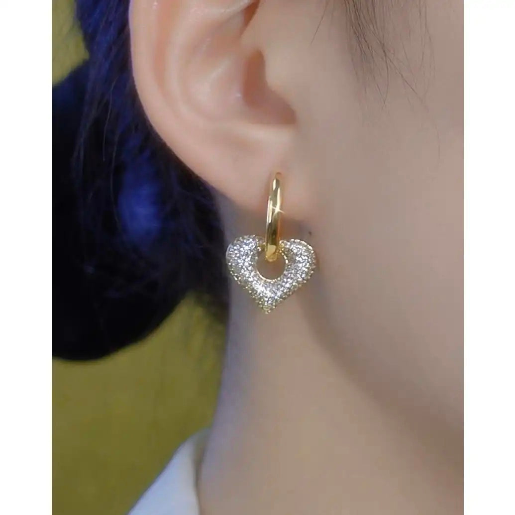 Korean Gold Crystal Heart Earrings