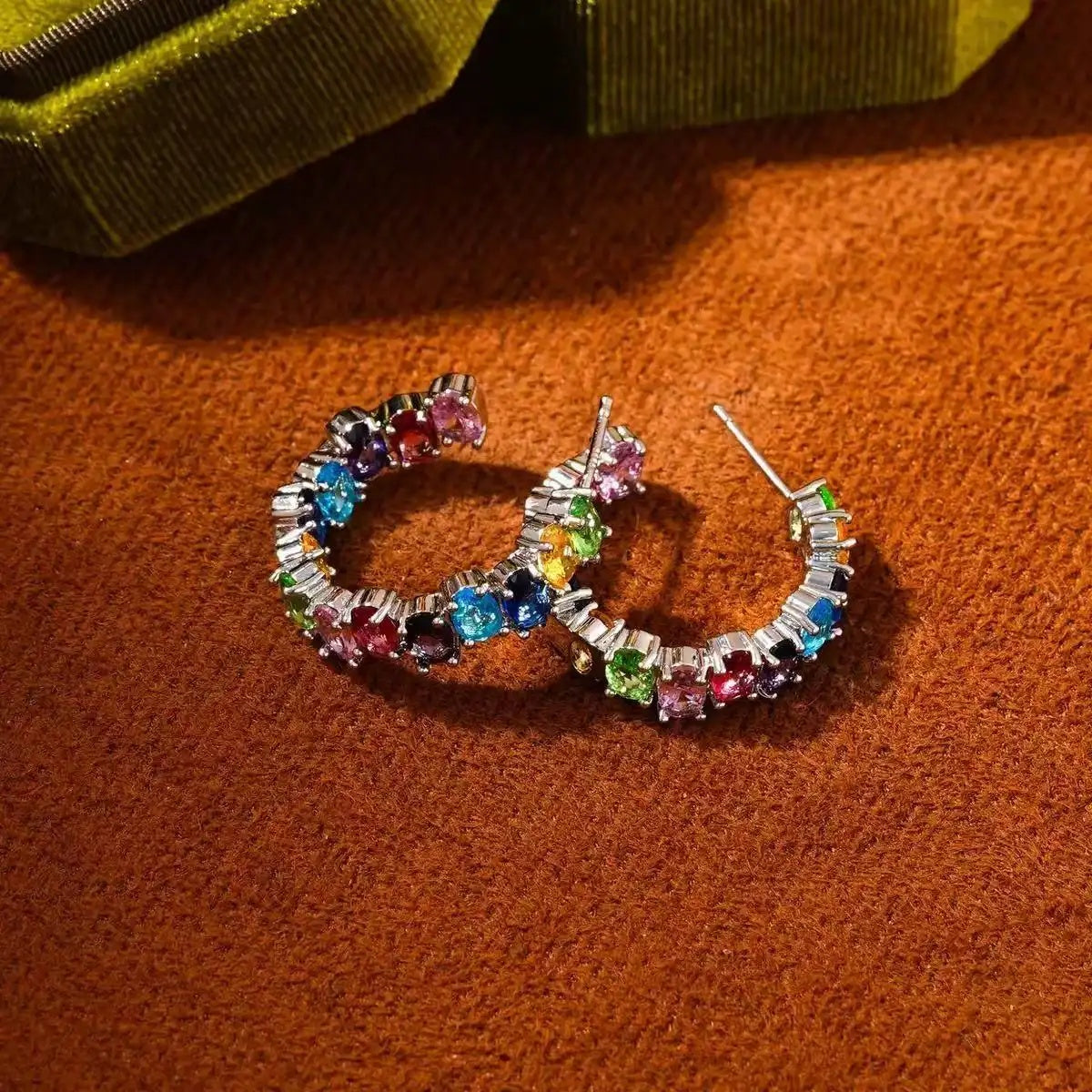 Korean Gorgeous Texture Colorful Crystal Hoop Earrings