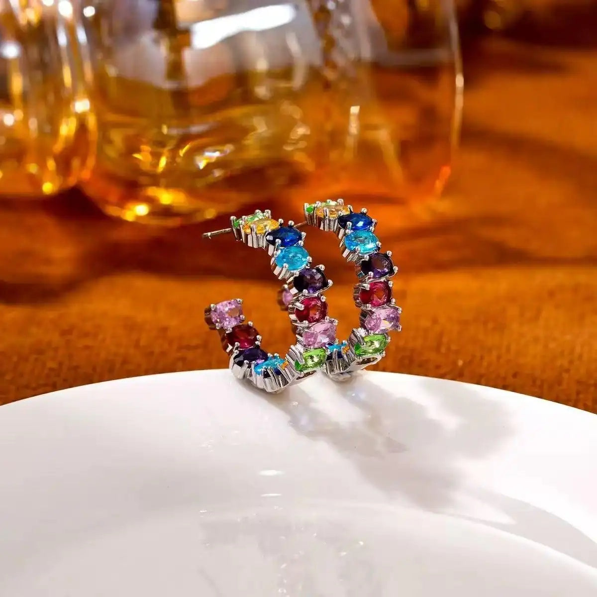 Korean Gorgeous Texture Colorful Crystal Hoop Earrings