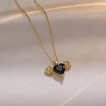 Korean Heart Angel Black Faceted Necklace