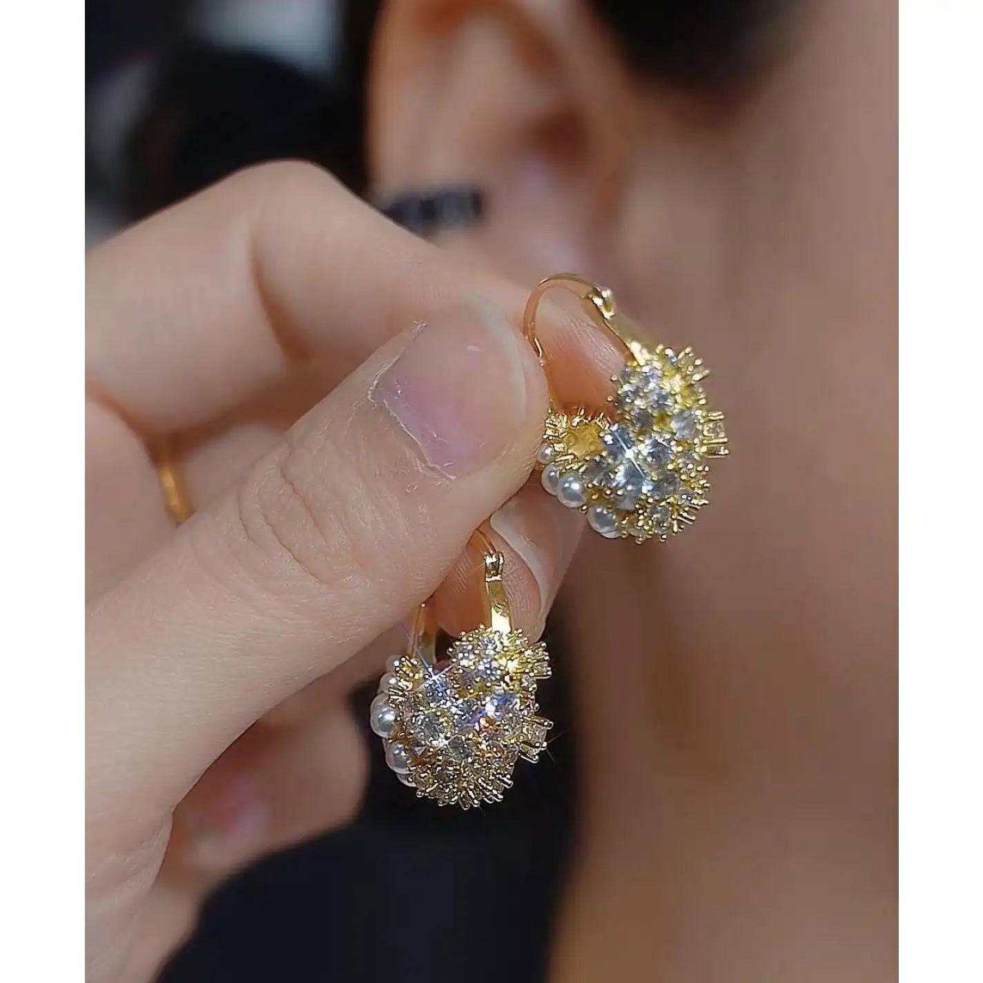Korean Heart Crystal Pearl Earrings