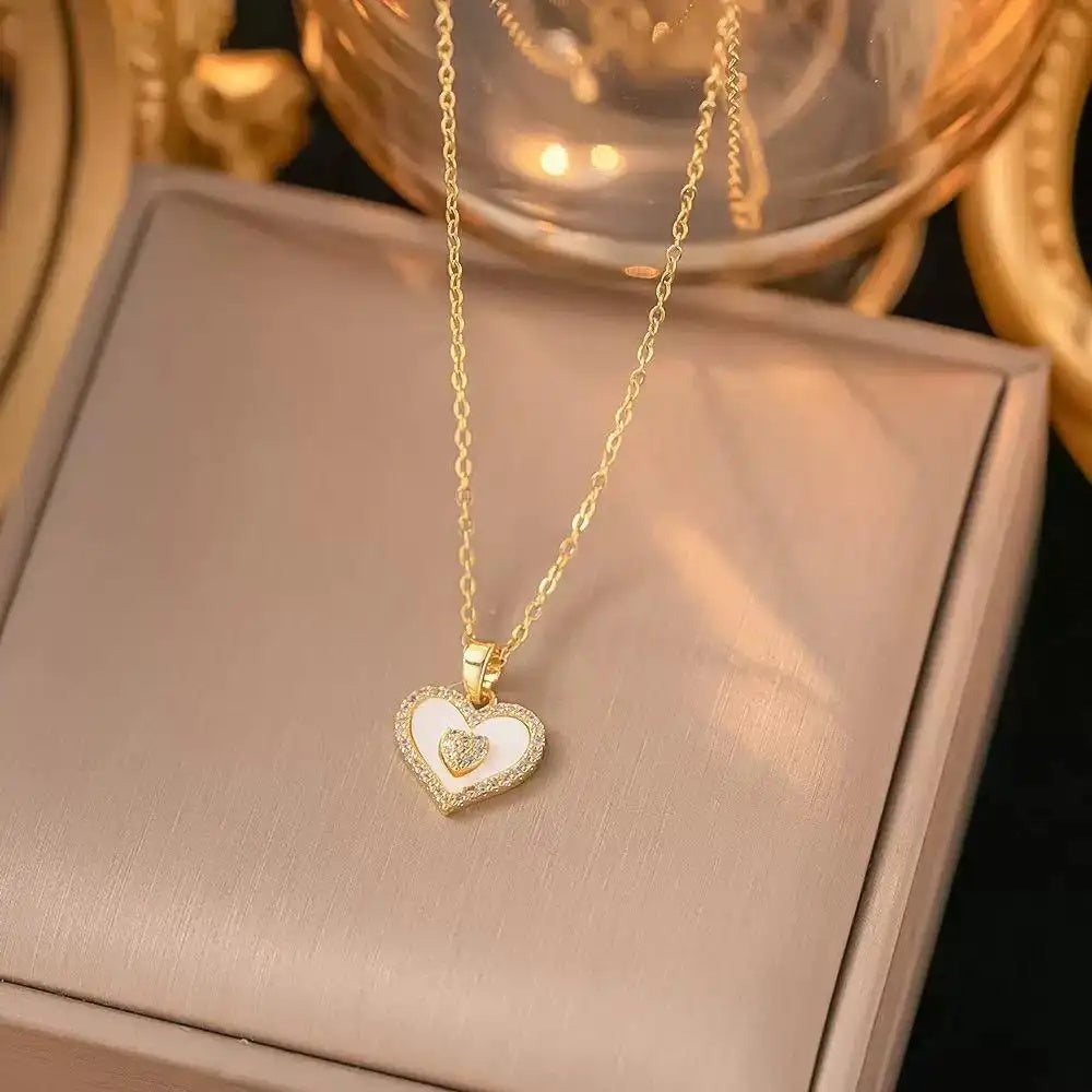Korean Heart Minimalist Crystal Collar Necklace