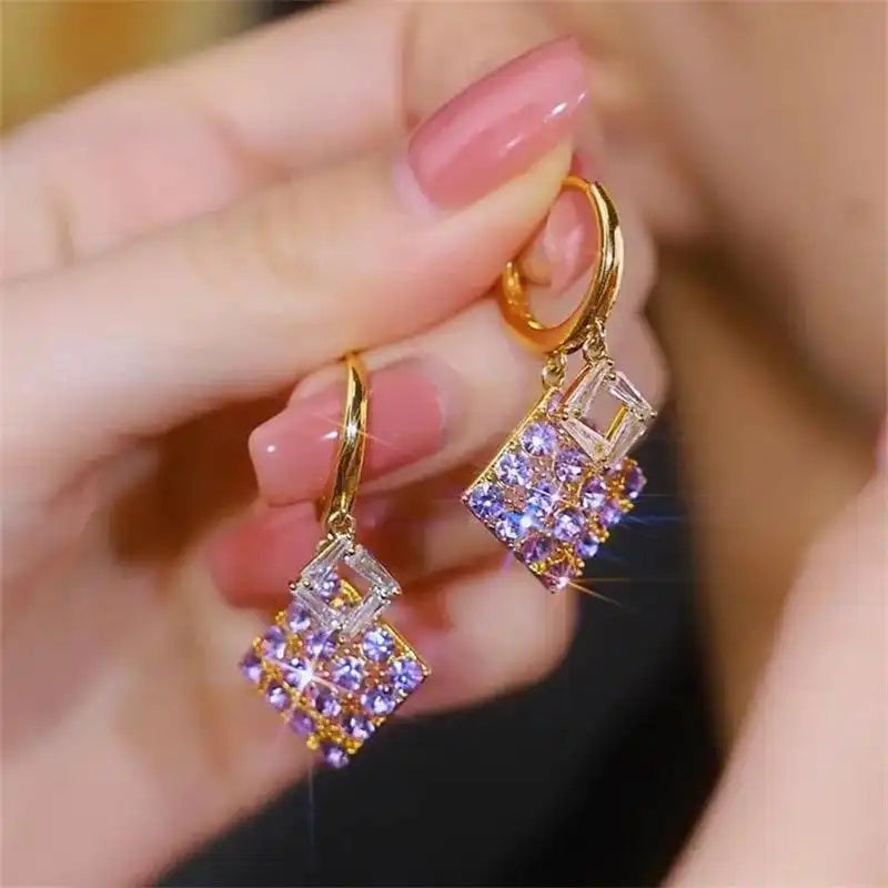 Korean Heavy Craft Geometric Rhombus Ear Cuffs