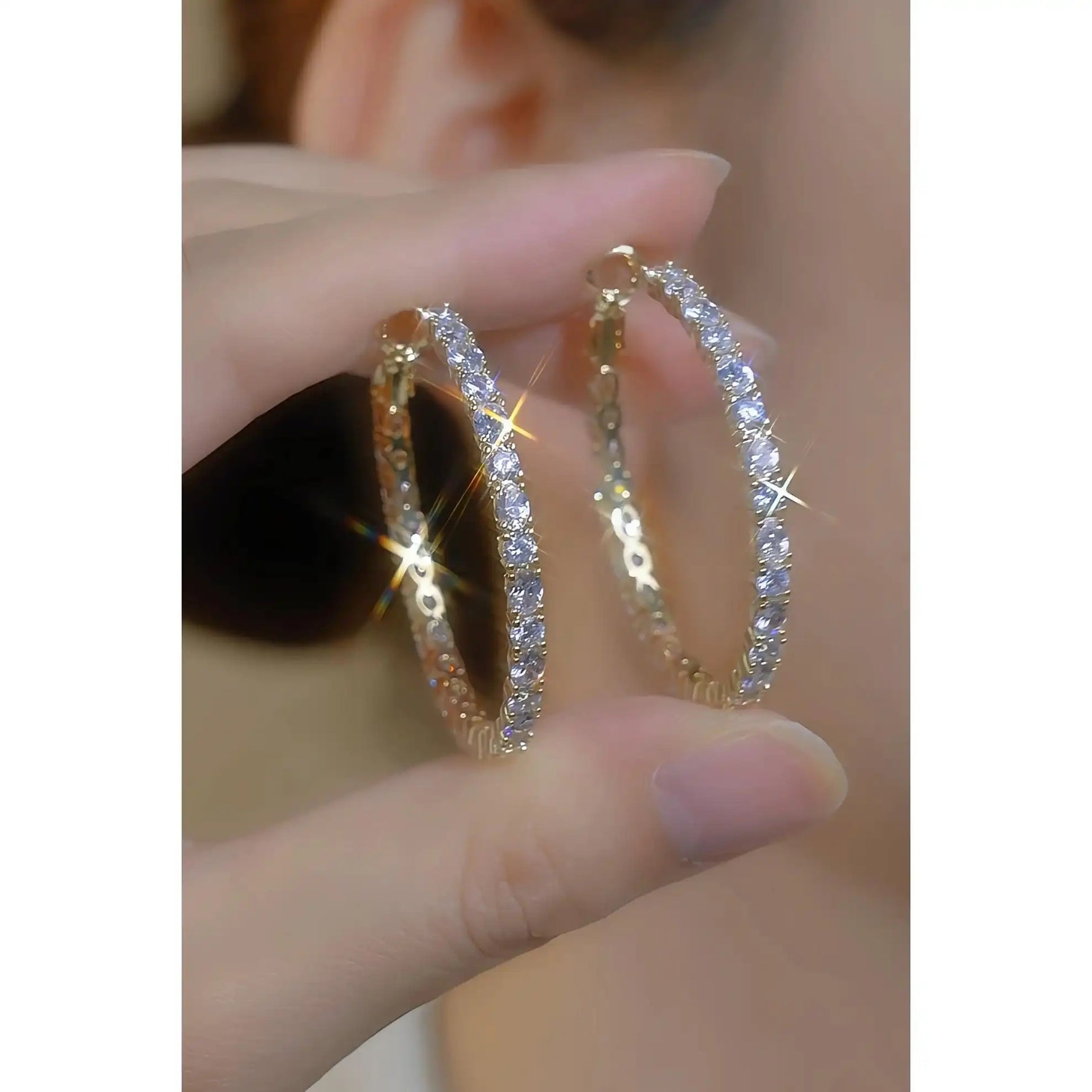 Korean Large Exaggerated Crystal Circle Hoop Earrings