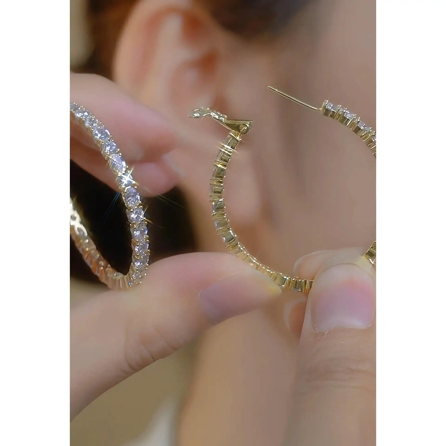 Korean Large Exaggerated Crystal Circle Hoop Earrings