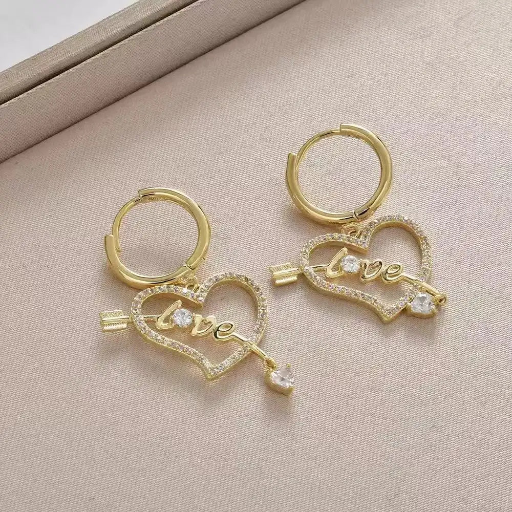 Korean Minimalist Heart Tassel Crystal Drop Earrings