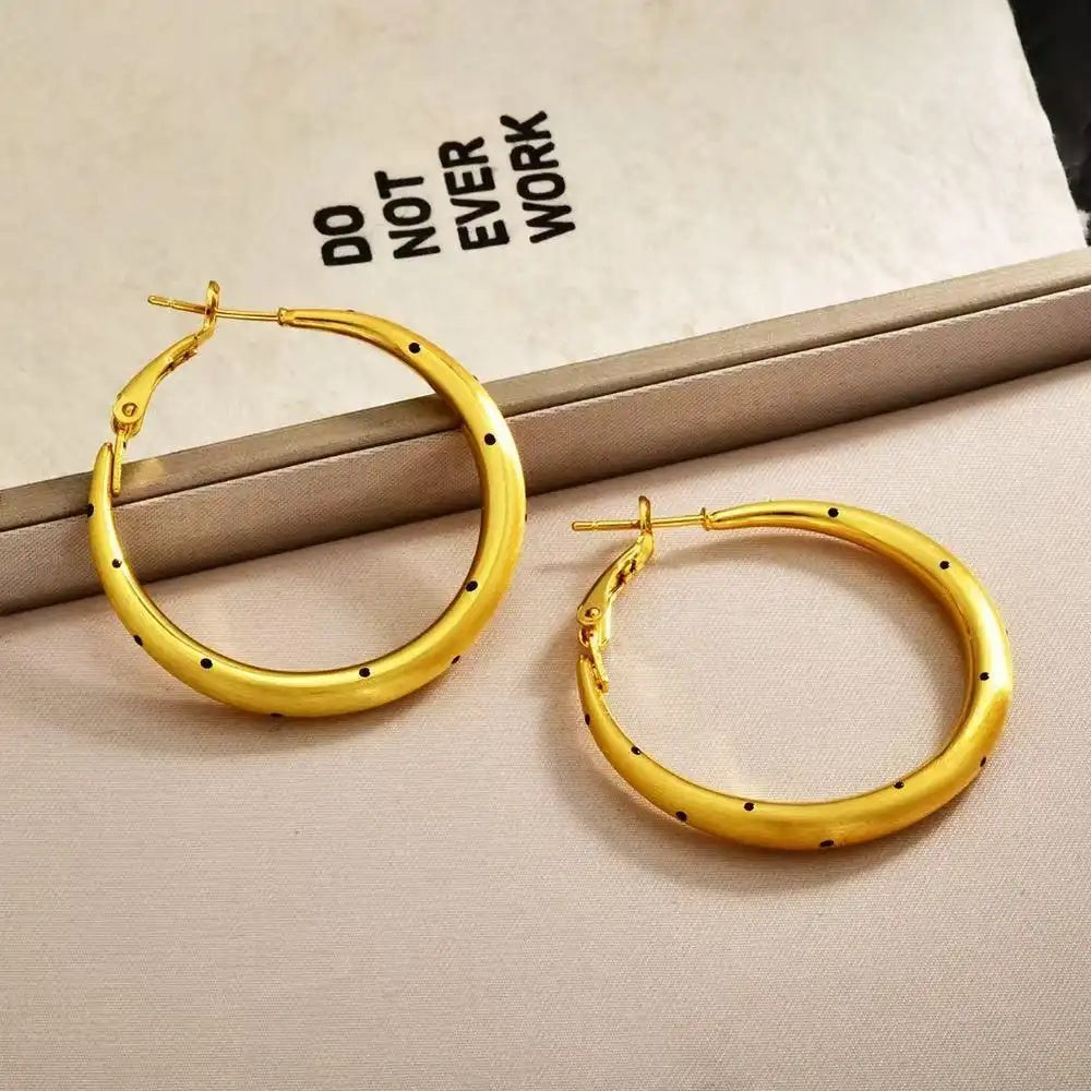 Korean Minimalist Polka Dot Brushed Hoop Earrings