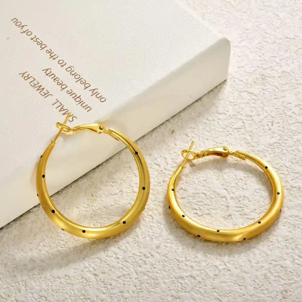 Korean Minimalist Polka Dot Brushed Hoop Earrings